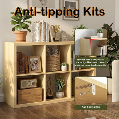 WannabeMyself【2026 Wooden Thick Frame】 6 Cube Storage Organizer with Anti-Tipping Kits, Reversible Open Back Book Shelf,Bookcase for Living Room,Bedroom,Entrance Hall,Office,11.6×36.3×24.6,Oak Color