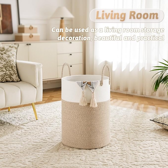 Artfeel Laundry Basket,Woven Cotton Rope Laundry Hamper,40L for Decorative Storage of Dirty Clothes,Toys and Blankets in Bathroom,Baby Room and Living Room