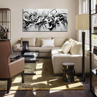 Abstract Canvas Wall Art for Living Room Bedroom Office Black and White Wall Art Abstract Line Picture Framed Wall Decor Modern Canvas Prints 24x48 In