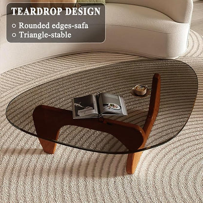 Modern Glass Coffee Table, Mid Century Small Coffee Table, Coffee Table for Living Room,Suitable for Bedroom Living Room Reception Office Tables (Walnut/Grey, Small)