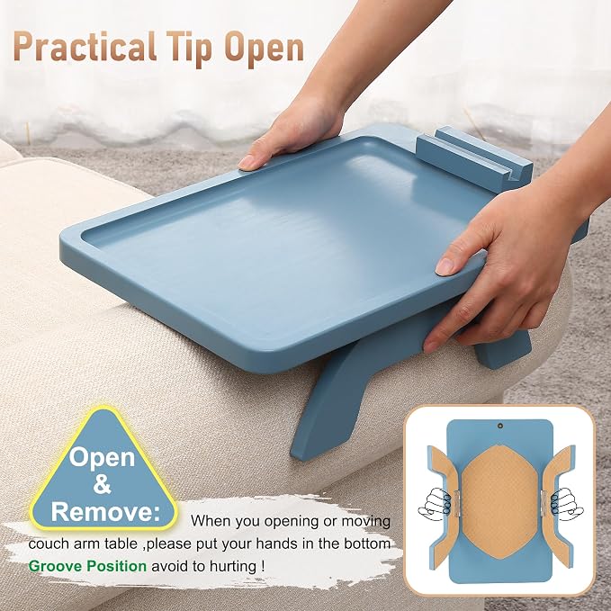 SINWANT Couch Arm Tray, Bamboo Sofa Clip on Tray Tables with 360° Phone Holder,Folding Anti Slip Couch Armrest Table for Snacks,Drinks,Remotes 15.35"x9.85"