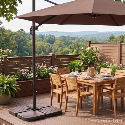 Best Choice Products 4-Piece Cantilever Offset Patio Umbrella Base Weight Set, Heavy-Duty Fillable Stand Plates for Water or Sand, Easy-Fill Spouts, Wood Grain Finish - Brown