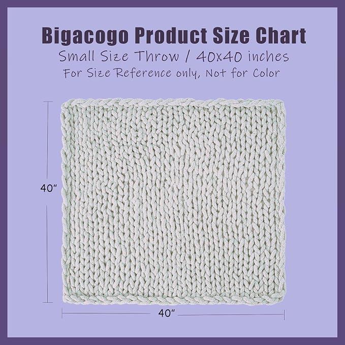 Bigacogo Chunky Knit Throw Blanket for Couch, 40x40 inches, 100% Hand Knitted with Thick Jumbo Chenille Yarn, Cozy Soft Large Rope Knot Cable Crochet Blankets for Sofa Bed Living Room, Burnt Rose