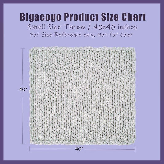 Bigacogo Chunky Knit Throw Blanket for Couch, 40x40 inches, 100% Hand Knitted with Thick Jumbo Chenille Yarn, Cozy Soft Large Rope Knot Cable Crochet Blankets for Sofa Bed Living Room, Red