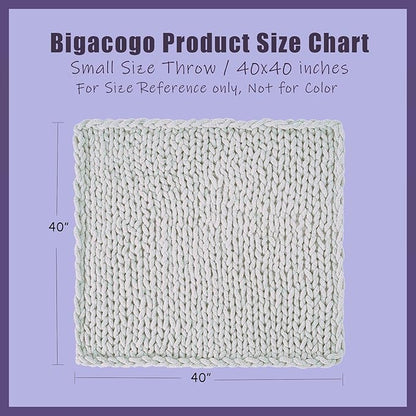 Bigacogo Chunky Knit Throw Blanket for Couch, 40x40 inches, 100% Hand Knitted with Thick Jumbo Chenille Yarn, Cozy Soft Large Rope Knot Cable Crochet Blankets for Sofa Bed Living Room, Goldenrod