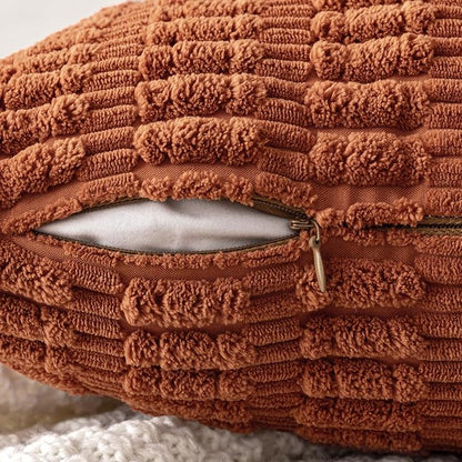 MIULEE Pack of 2 Dark Rust Corduroy Decorative Euro Sham Pillow Covers 24x24 Inch Soft Boho Striped Throw Pillow Covers Modern Farmhouse Home Decor for Summer Sofa Living Room Couch Bed