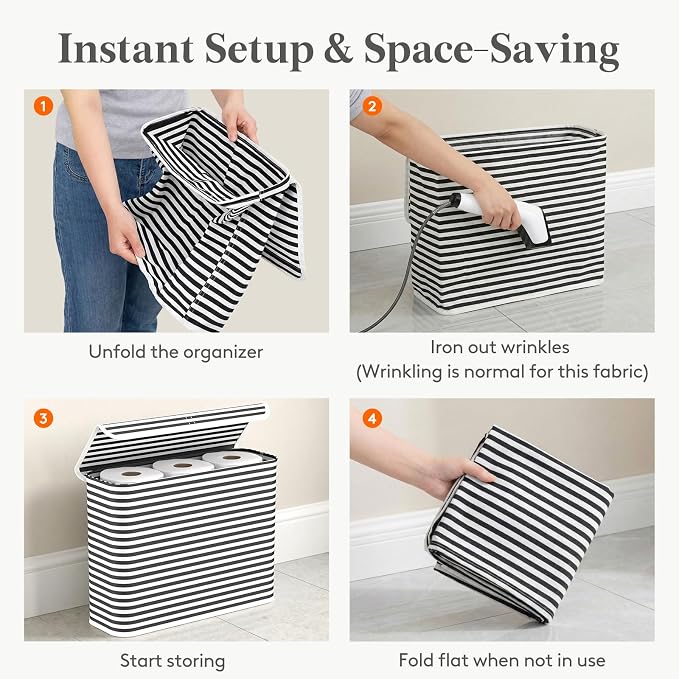 Lifewit 22L Toilet Paper Storage Holder for 9 to 12 Rolls, Foldable Fabric Toilet Paper Basket with Lid, Freestanding Bathroom Tissue Storage and Organization for TP, Towels and Toiletries, Black