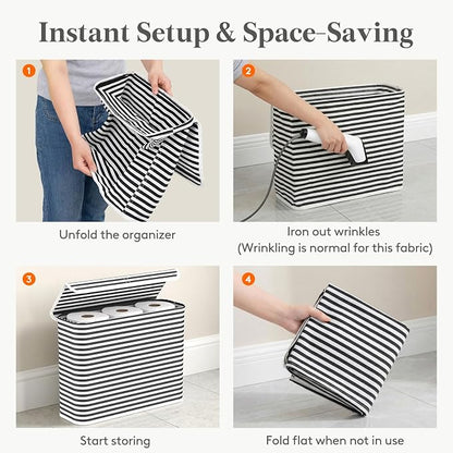 Lifewit 22L Toilet Paper Storage Holder for 9 to 12 Rolls, Foldable Fabric Toilet Paper Basket with Lid, Freestanding Bathroom Tissue Storage and Organization for TP, Towels and Toiletries, Black