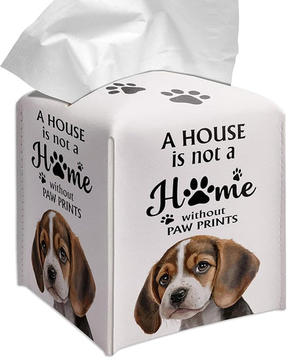 Grace Yonks Cute Beagle Tissue Box Cover Square, Beagle Dog Cube Case for Facial Tissues, 5.2" PU Leather(027)