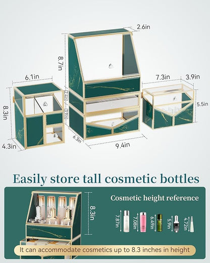 Youdepot Extra Large Makeup Organizer, Glass Cosmetic Storage with Drawers, Stackable Makeup and Jewelry Organizer for Vanity Table, Bathroom Countertop, Skincare, Lipsticks, Perfume, Brushes