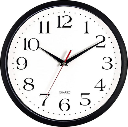Bernhard Products Black Wall Clock Silent Non Ticking 12 Inch Quality Quartz Battery Operated Round Easy to Read Home/Office/Kitchen/Classroom/School Clocks