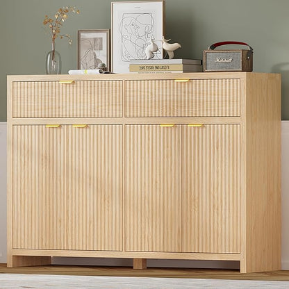 Fluted Sideboard Buffet Cabinet with Storage and Large Drawers, 55" W Credenza Storage Cabinet for Living Room or Entryway, 40'' H Farmhouse Buffet Table with Adjustable Shelves, Console Cabinet