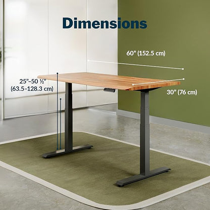 Vari ComfortEdge 60x30 Inch Adjustable Electric Standing Desk – Sit Stand VariDesk with Memory Presets, Sloped Edge, 200 LB Capacity + Tool-Free Assembly (Butcher Block)