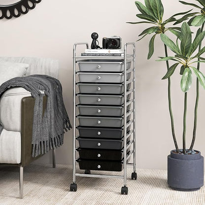 RELAX4LIFE Craft Organizers and Storage Cart - Rolling Cart with 10 Drawers, Lockable Casters for Tools, Trolley Cart with Wheels, Utility Cart for School, Home Office, Craft Cart (Gradient Black)