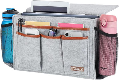 Zafit Bedside Caddy, Large Size Bedside Storage Organizer Bedside Organizer Caddy for Magazine Remotes Phone (13.4'' x 18.1'' Plus Size, Light Grey)
