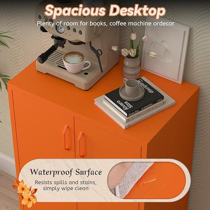 Metal Locker Cabinet,Morden Storage Cabinet with 2 Adjustable Shelves,Metal Storage Cabinets with 2 Doors for Home Office.Entryway,Orange