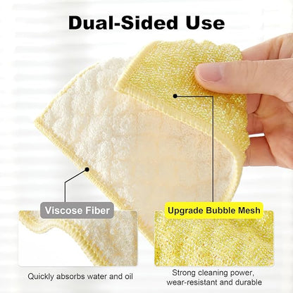 JOYMOOP Bubble Mesh Microfiber Cleaning Cloth, Reusable Non-Scratch Cleaning Rags, Dual-Sided Dish Cloths, Multipurpose Dish Rags for Dishwashing, Kitchen, Stainless Steel-6 Packs, Yellow