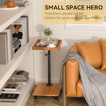 C Table End Table Adjustable Height, 360°Swivel TV Tray Table for Small Spaces, Couch Tables That Slide Under, C Shaped Side Tables Living Room and Bedroom for Sofa, Bed,Chair, Snack