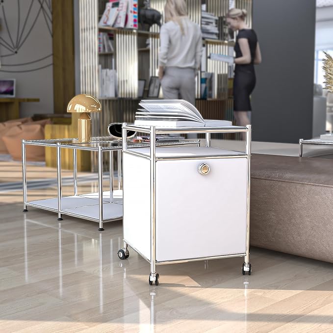 Simplink Matte Storage Cart with Flap Door, Large Capacity Storage Cart with Detachable Wheels, DIY Modern Home Furnishing, Great for Home, Office, Bedroom, Kitchen (White)