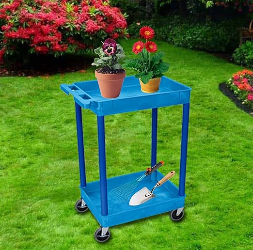 Luxor BUSTC11BU Multipurpose Utility Tub Cart with Two Shelves Each with 2.75" Deep Walls, 300 Lbs. Capacity, Blue, NSF Certified