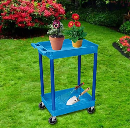 Luxor BUSTC11BU Multipurpose Utility Tub Cart with Two Shelves Each with 2.75" Deep Walls, 300 Lbs. Capacity, Blue, NSF Certified