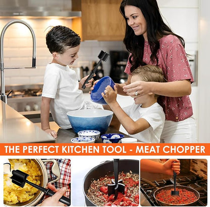 3Pcs Meat Chopper,Heat Resistant Up to 450°F Nylon Meat Masher with 5 Curved Blades & Non-Slip Handle,Ground Beef Chopper Tool for Hamburger,Non-Stick Masher for Kitchen,Dishwasher Safe