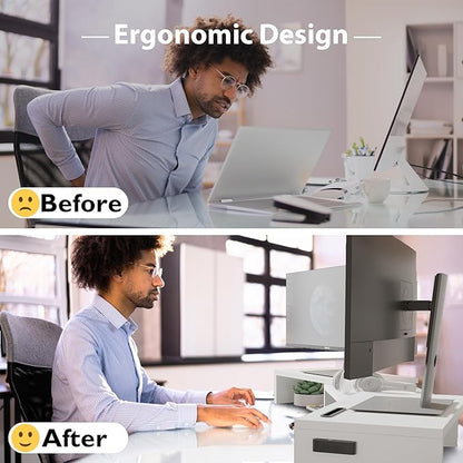 BONTEC Dual Monitor Stand Riser, Adjustable Length & Swivel Angle, Ergonomic Wooden Desktop Organizer with Smartphone Holder, Computer Monitor Stand for PC Monitor, Laptop, Printer, Large Storage