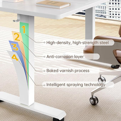 Veken 55 Inch Large Electric Standing Desk,Sit to Stand Up, Heights Adjustable, Work Home Office Computer Table for Study, Walking Pad, Writing, and Games, Wooden Desktop Desks, White