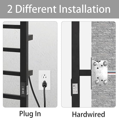 KEG Towel Warmer 4 Bars for Bathroom Wall Mounted Bath Towel Heater Hardwired and Plug-in with Built-in Timer Matte Black