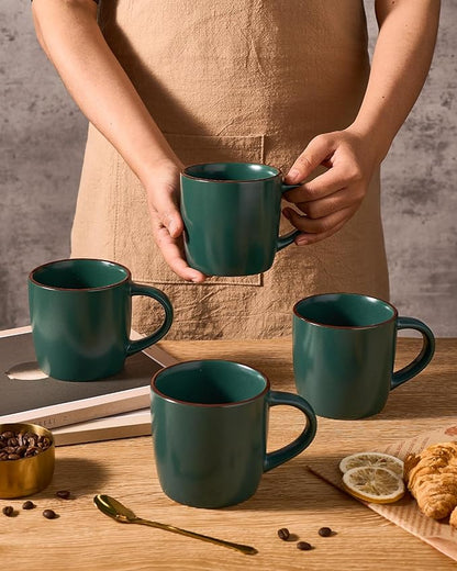 famiware Mercury Coffee Mugs 13 oz, Coffee Mugs Set of 6 with Handle, Cups for Latte, Hot Tea, Cappuccino, Mocha, Cocoa, Dark Green