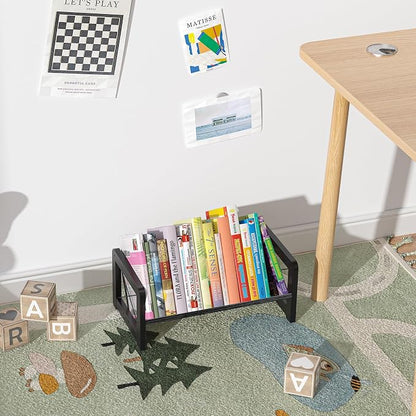 ELITEROO Desk Bookshelf, Small Book Shelf, Wooden Desktop Bookcase, Tilting Table Top Bookshelf for Home Office, for Book Display, Cookbook Storage, Kids Reading, Black