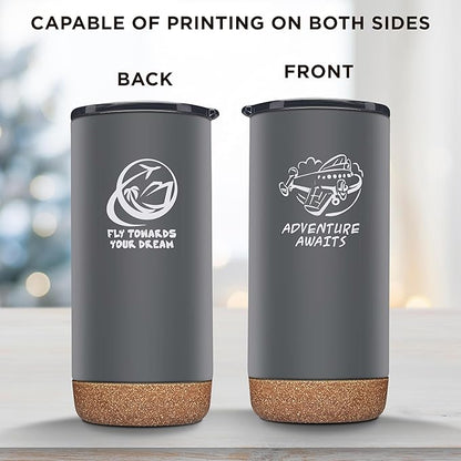 DISCOUNT PROMOS Custom Tumblers Cork Bottom 16 oz Set of 10/50/100 Personalized Bulk Pack Double Wall Insulated Matte Finish Iced Coffee Soda - Grey