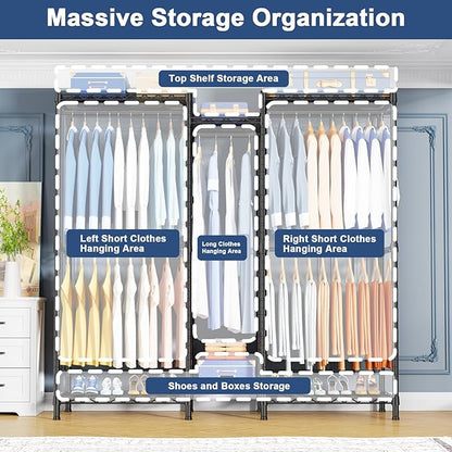 Ulif E12C Heavy Duty Closet Organizer System，Freestanding Clothing Rack, Adjustable Garment Rack 57.1" W x 16" D x 76.5" H Holds 860 lbs, Black Clothing Rack with Black Dustproof Cover