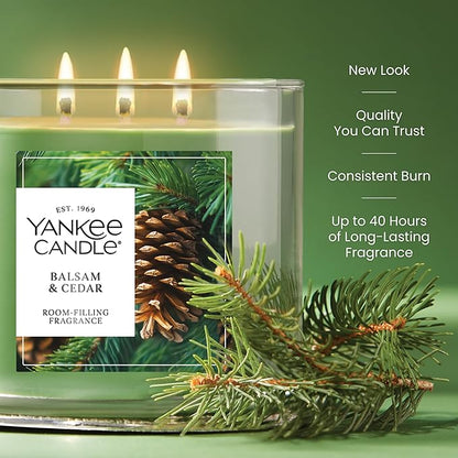 Yankee Candle Balsam and Cedar, Holiday Scented Candle, 14.5oz 3-Wick Candle Jar with up to 40 Hours Burn Time, Giftable, Holiday