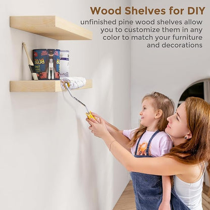 Marsmiles 48 Inch Floating Shelf | Unfinished Natural Wood Floating Shelves for Wall | 48" W x 7.7" D x 1.6" H Natural Wooden Shelves for Living Room Bathroom Kitchen
