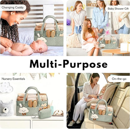 PeraBella Baby Diaper Caddy Organizer, Baby Basket Shower Gift, Portable Changing Table Basket, Postpartum Caddy & Tote Bag Pouch, Newborn Boy & Girl Nursery Essentials Registry, Car Diaper Organizer