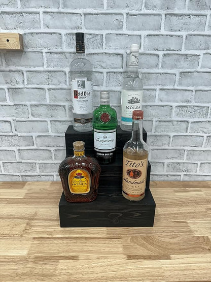 Handmade Tiered Display Shelving - Three Tier Bar Display - Bar Organizer - Liquor Bottle Display (12" without Back, Black)