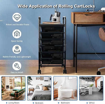 Rolling Cart with Drawers, 6-Tier Rolling Storage Cart with Drawers, Rolling Utility Cart with 6 Drawers with 2 Lockable Caster Wheels for Office Bathroom Kitchen, Transparent Black