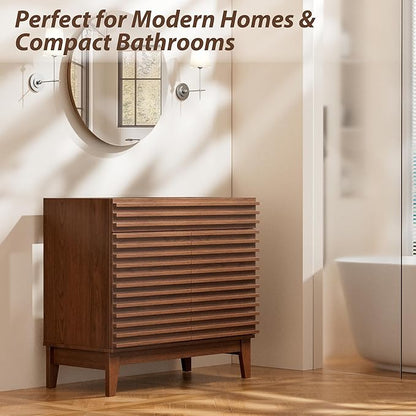 APRILSOUL 36" Bathroom Vanity, Mid-Century Bathroom Vanity Cabinet with 2 Soft Closing Doors, Freestanding Bathroom Cabinet, Particleboard Frame with Wood Grain Laminate, Walnut (Sink Not Included)