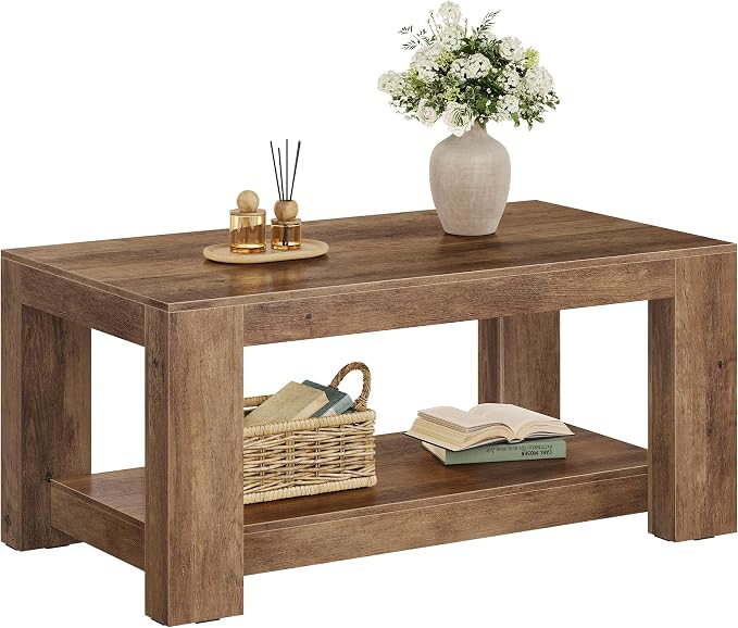 VASAGLE Coffee Table, 2-Tier Center Table with Rustic Charm and Clean Lines, Farmhouse Style, for Living Room, 21.7 x 39.4 x 17.7 in, Honey Brown, Koni Collection ULCT270K101