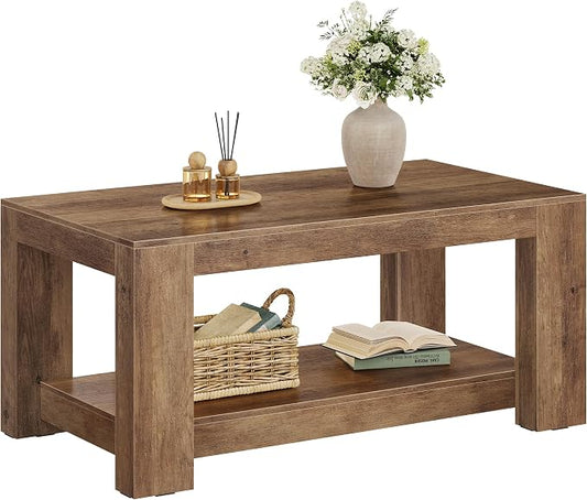 VASAGLE Coffee Table, 2-Tier Center Table with Rustic Charm and Clean Lines, Farmhouse Style, for Living Room, 21.7 x 39.4 x 17.7 in, Honey Brown, Koni Collection ULCT270K101
