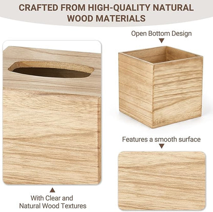 Mkono Tissue Box Cover Square Open-Bottom Wood Tissue Box Holder Decorative Facial Cube Organizer Modern Farmhouse Decor for Bathroom Bedroom Dresser Living Room Office Dorm, Natural