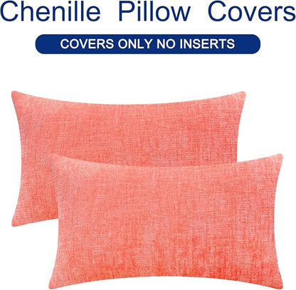 CaliTime Throw Pillow Covers Decorative 12 X 20 Inches Pack of 2 Cozy Chenille Cushion Cases for Couch Sofa Bed Living Room Home Living Coral