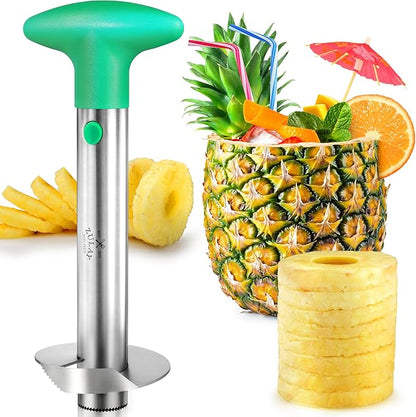 Zulay Kitchen Pineapple Corer and Slicer Tool – Stainless Steel Pineapple Cutter with Eye Remover Tool – Ergonomic Handle & Easy Core Remover – Reinforced Heavy-Duty Blade – Light Green