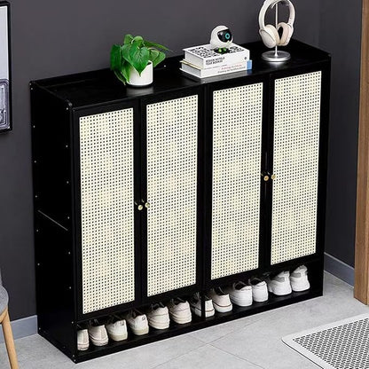 Bamboo Shoe Cabinet, 8-Tier Shoe Storage Cabinet with Doors, Freestanding Bamboo Shoe Rack Organizer with Shelves for Entryway, Hallway, Closet, Living Room