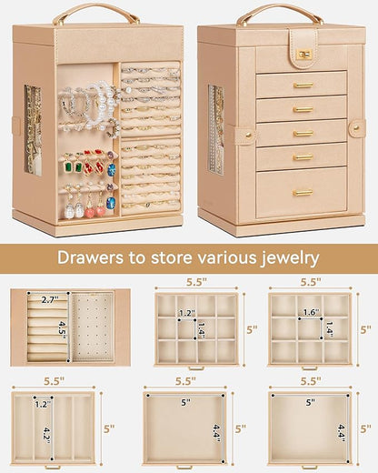 AKOZLIN Jewelry Box 6-Tier Organizer Functional 360° Rotating Jewelry Storage Case for Women Girls Ring Necklace Earring Bracelet Holder with Mirror