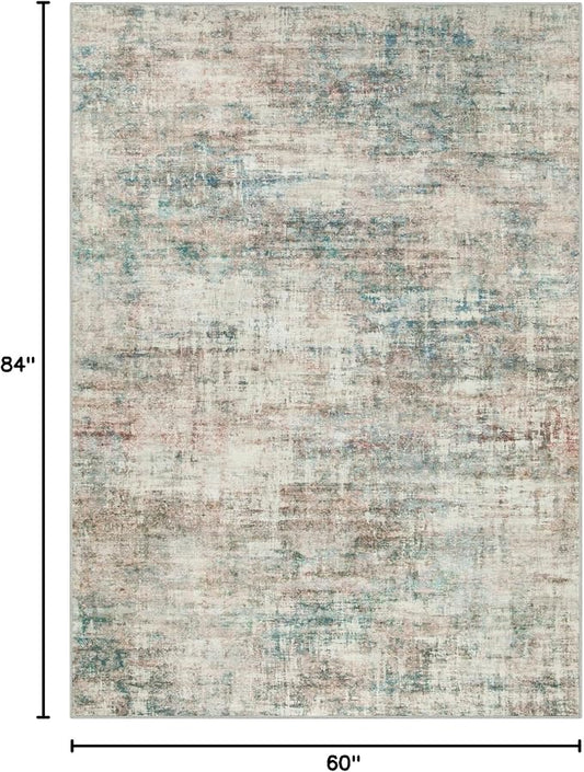 5x7 Area Rugs Washable Rug: Modern Abstract Living Room Rug Soft Anti-Skid Thin Carpet Indoor Floor Non-Shedding Carpets for Bedroom Dining Room Farmhouse Nursery Home Office - Multi Color