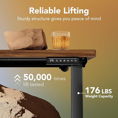 HUANUO Electric Standing Desk,48" x 24" Height Adjustable Desk, 4 Memory Height Settings, Sit to Stand Up Desk for Home Office, with Headphone Hook, Cable Manager, Walnut
