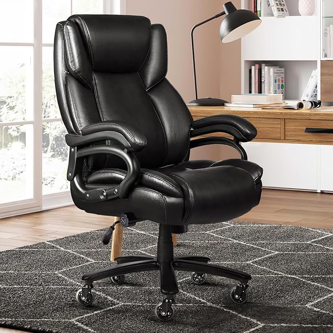 VITESSE 500lbs Heavy Duty Office Chair for Low Back Pain Relief, Big and Tall Office Chair with Ergonomic Lumbar Support, High Back Executive Chair with Quiet Rubber Wheel