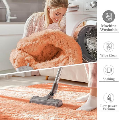OLANLY 6x9 Machine Washable Large Area Rugs for Living Room, Bedroom, Soft Fluffy Shaggy Bedside Rug, Indoor Floor Carpet for Kids Girls and Boys, Dorms, Nursery, Home Decor Aesthetic, Muted Orange
